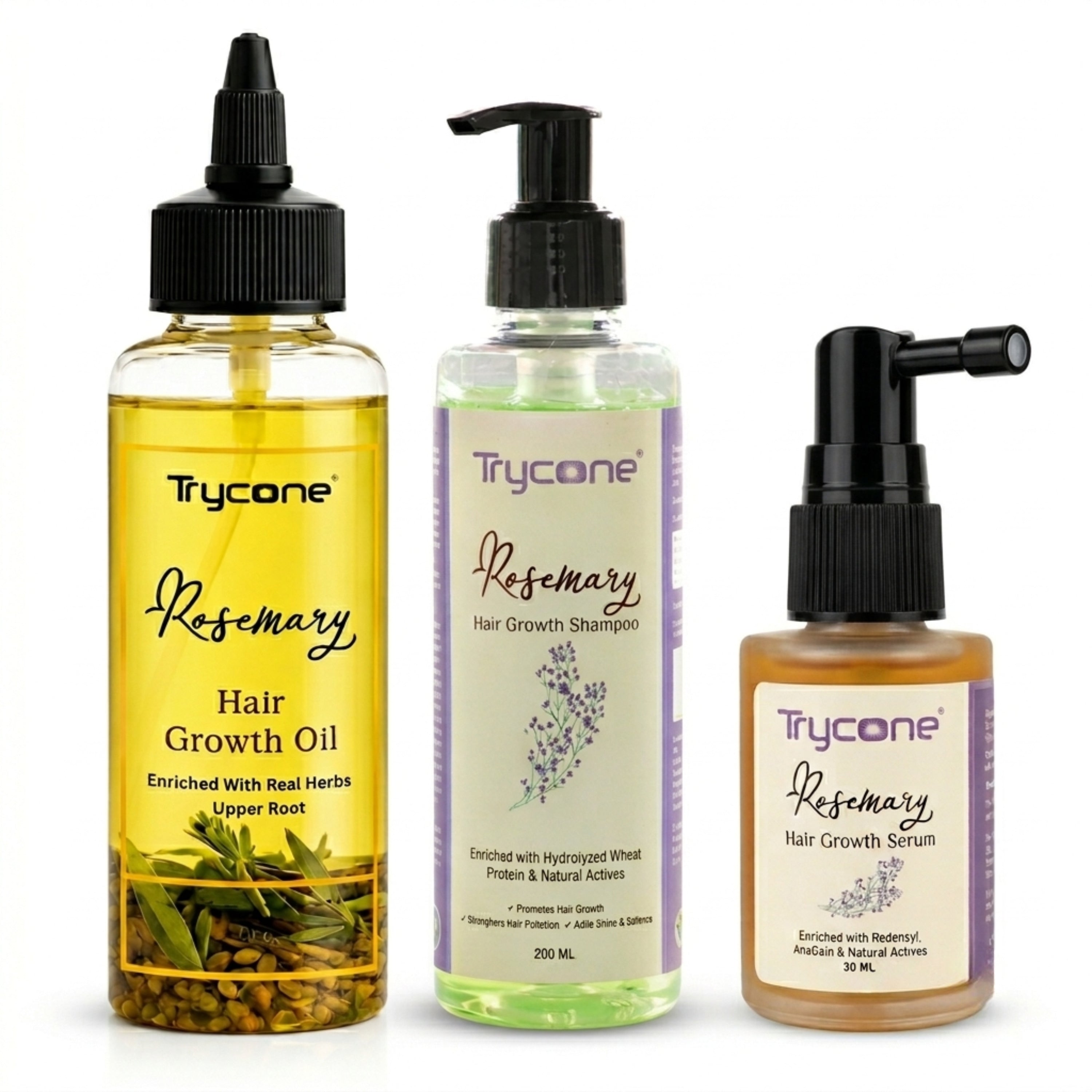 Rosemary Hair Growth Kit & Anti Hair Fall Combo | Includes Shampoo (200ml), Hair Oil (200ml) & Advanced Hair Growth Serum (30ml) with Redensyl & Biotin | Complete 3-Step Hair Regimen for Men & Women