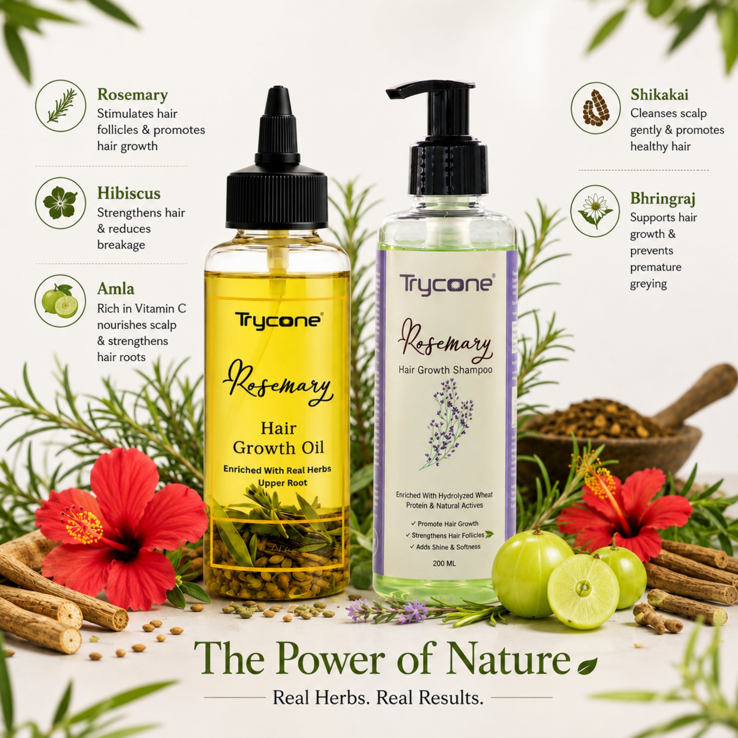 Rosemary Hair Growth Combo – Hair Oil 200ml + Shampoo 200ml | Controls Hair Fall, Strengthens Roots &amp; Promotes Hair Growth | 2-Step Hair Care Kit for Men and Women