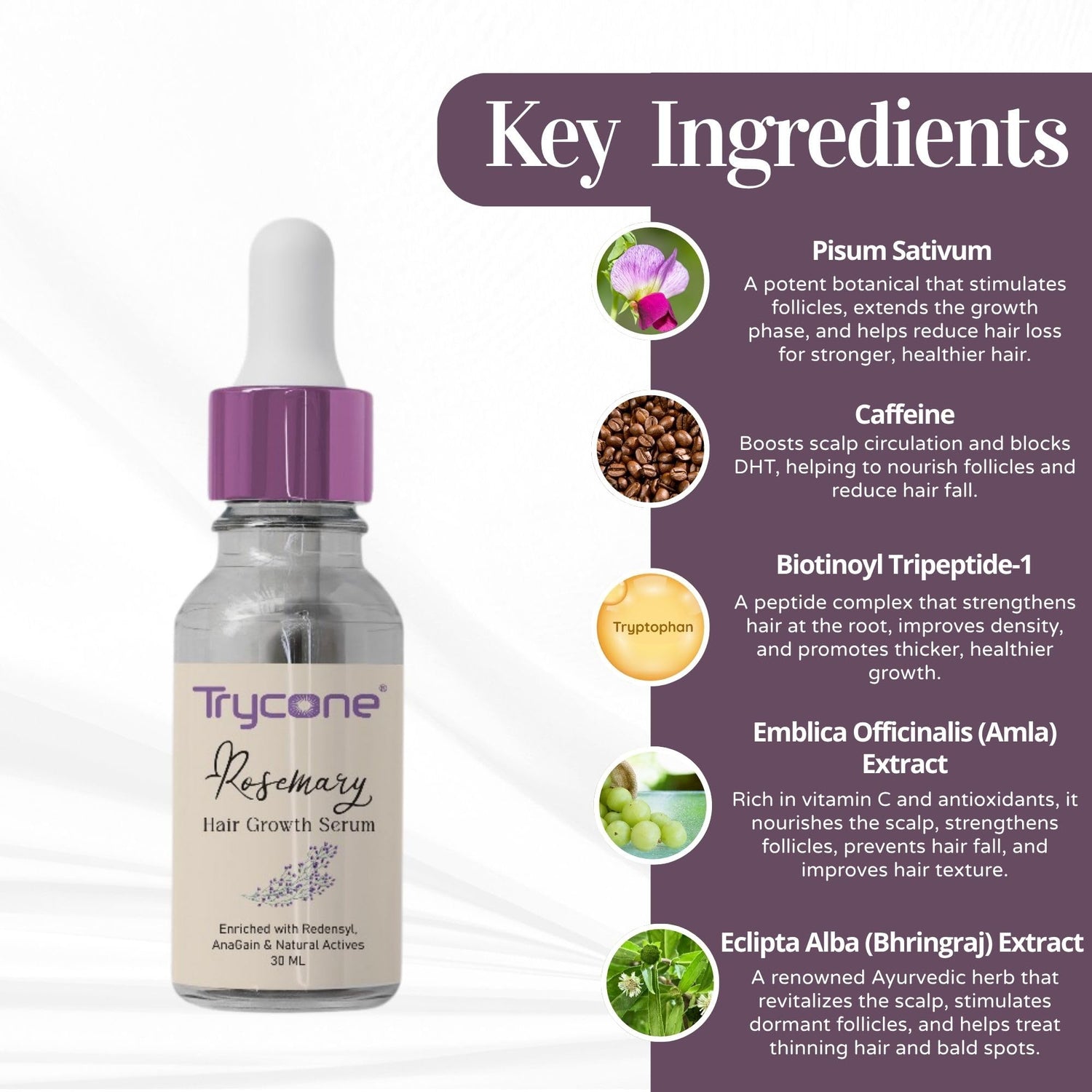 Trycone Rosemary Hair Growth Serum Enrich with Redensyl, Anagain &amp; Other Natural Actives – 30 Ml