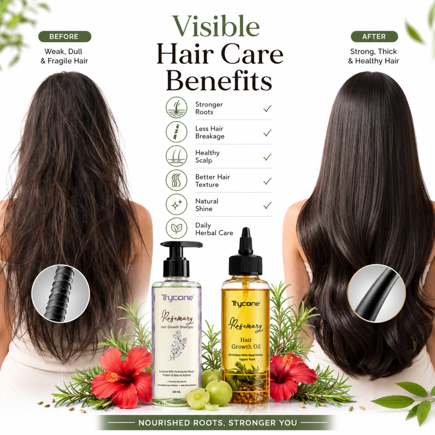 Rosemary Hair Growth Combo – Hair Oil 200ml + Shampoo 200ml | Controls Hair Fall, Strengthens Roots &amp; Promotes Hair Growth | 2-Step Hair Care Kit for Men and Women