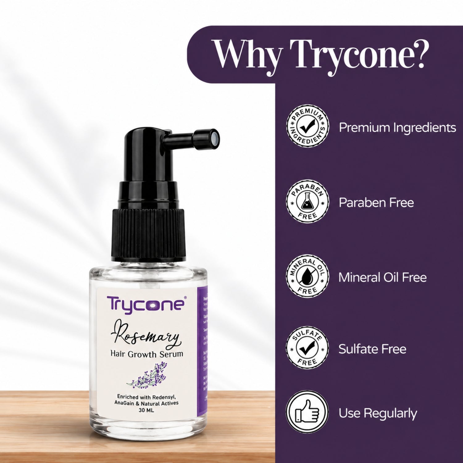 Trycone Rosemary Hair Growth Serum Enrich with Redensyl, Anagain &amp; Other Natural Actives – 30 Ml