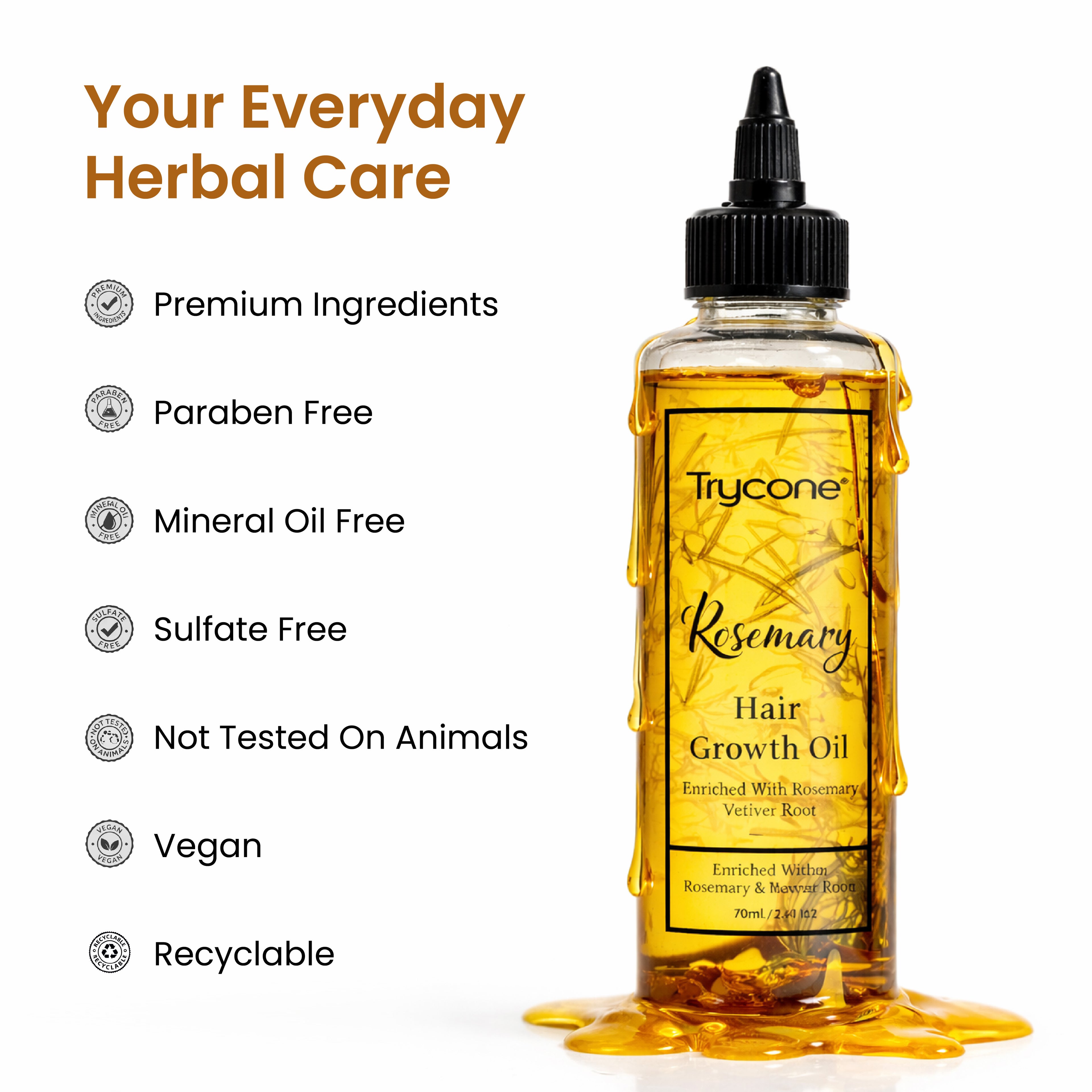 Trycone Rosemary Hair Oil – Enriched with Real Herbs &amp; Vitamin E - 200 ml