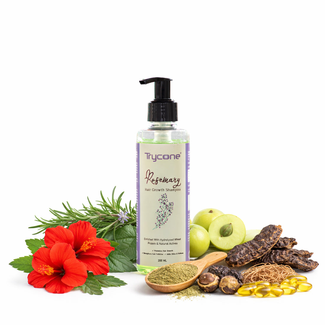 Trycone Rosemary Hair Shampoo Enriched with Hydrolyzed Wheat Protein & Natural Actives – 200 Ml