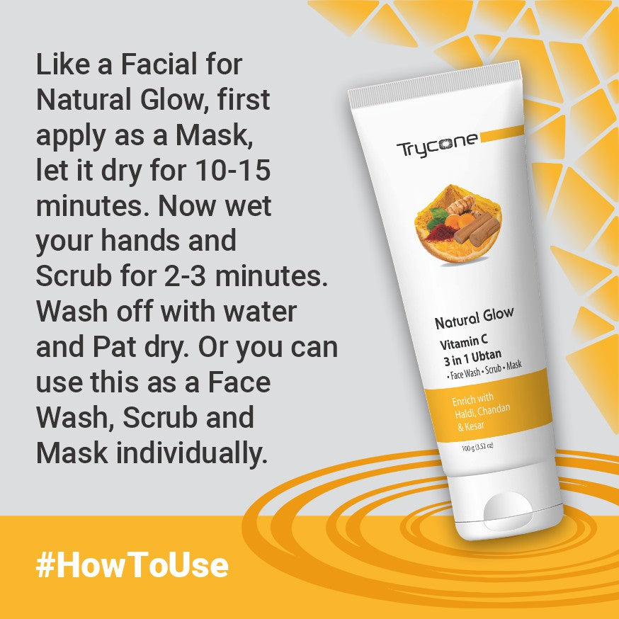 Vitamin C 3 in 1 Ubtan Face Wash, Scrub &amp; Mask– 10 g